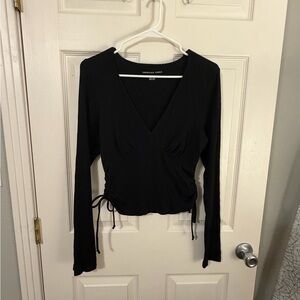 American Eagle Black Deep V Crossover Ruched Long Sleeve Top – XL
